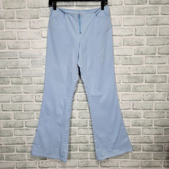 Vintage 90s Y2K Anchor Blue Womens M Light Blue Low Rise Stretch Flare Pants - Picture 1 of 6